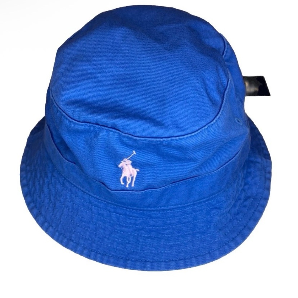 Polo Ralph Lauren Blue w/ Embroidered Pink Logo Pony Bucket Hat Men S / M NWT